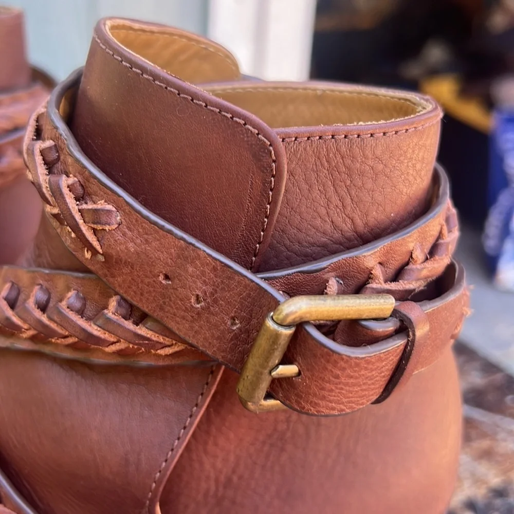 Polo Ralph Lauren NWOT leather heeled ankle boots with braided straps size 38 - Picture 4 of 9